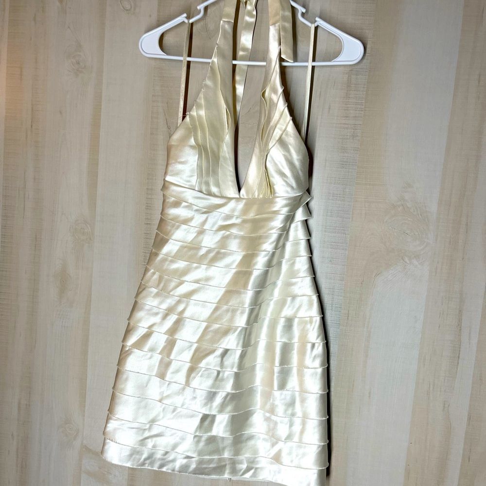 Vintage BCBGMaxAzria Cream Satin Halter Mini Dress